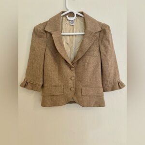 Vintage DVF Diane von Furstenberg Brown Gold Wool Cropped Jacket Blazer